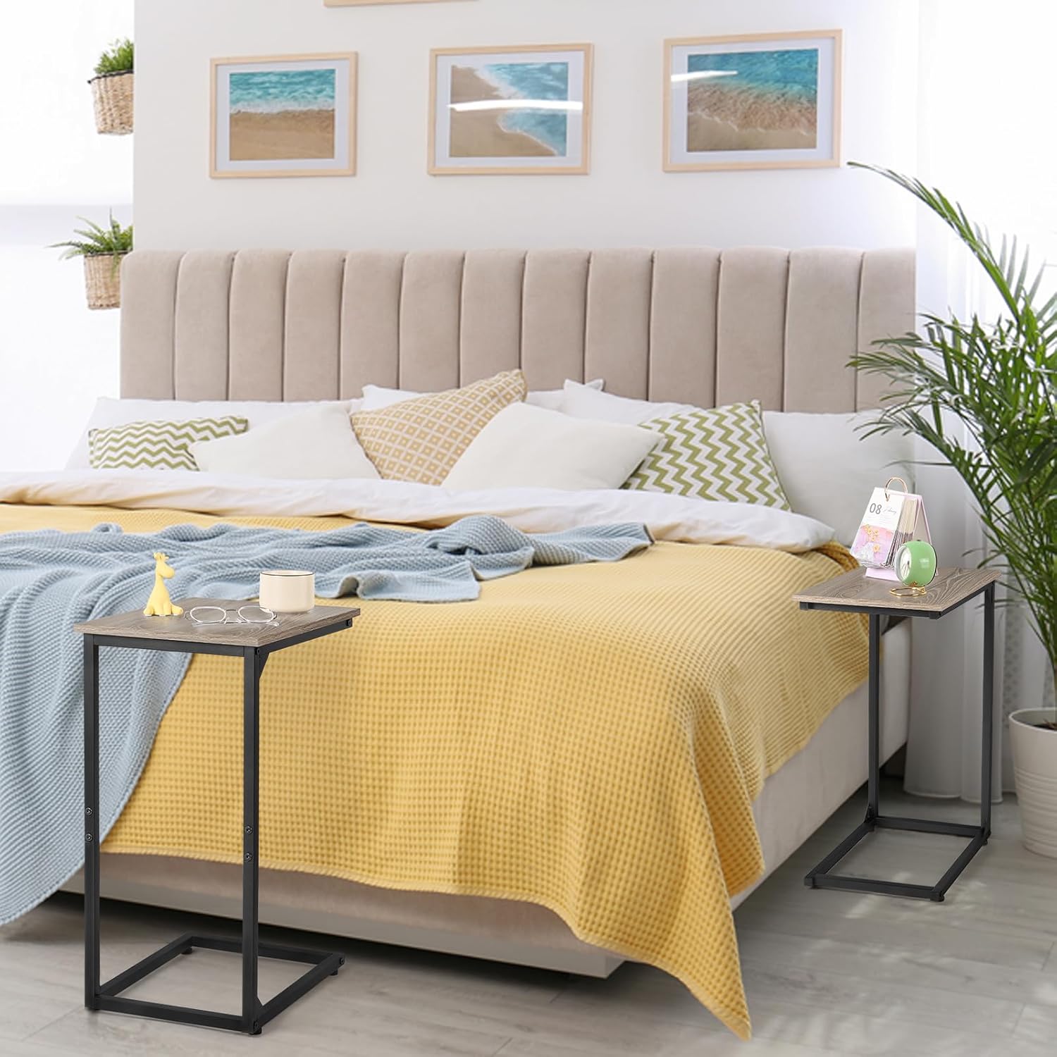 Couch Table That Slide Under, Small End Tables for Small Spaces with Metal Frame, C Shaped Couch Table Side Table for Living Room, Bedroom