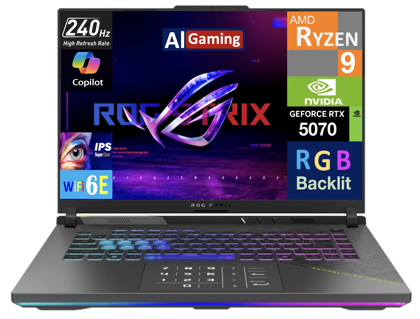ASUS ROG Strix G16 AI Gaming Laptop 16.0in 240Hz IPS WQXGA Display (AMD Ryzen 9 9955HX, NVIDIA GeForce RTX 5070 8GB, 64GB DDR5, Win 11 Pro) w/Microsoft 365 Personal , DKZ USB Port Expander