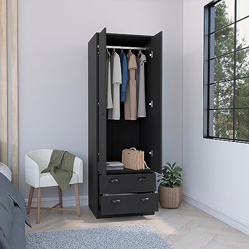 Black Wardrobe, Wardrobe in Large Capacity, Black Wardrobe with Two Drawers, Particle Board Wardrobe