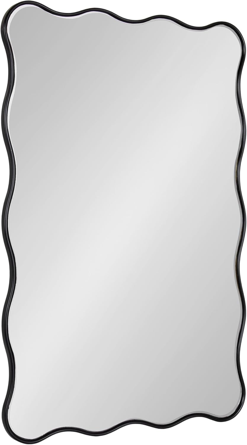 Kate and Laurel Viona Modern Scalloped Rectangle Mirror, 24 x 36, Black, Decorative Wavy Mirror with Unique Rippled Edge for Use as Bathroom Vanity Mirror
