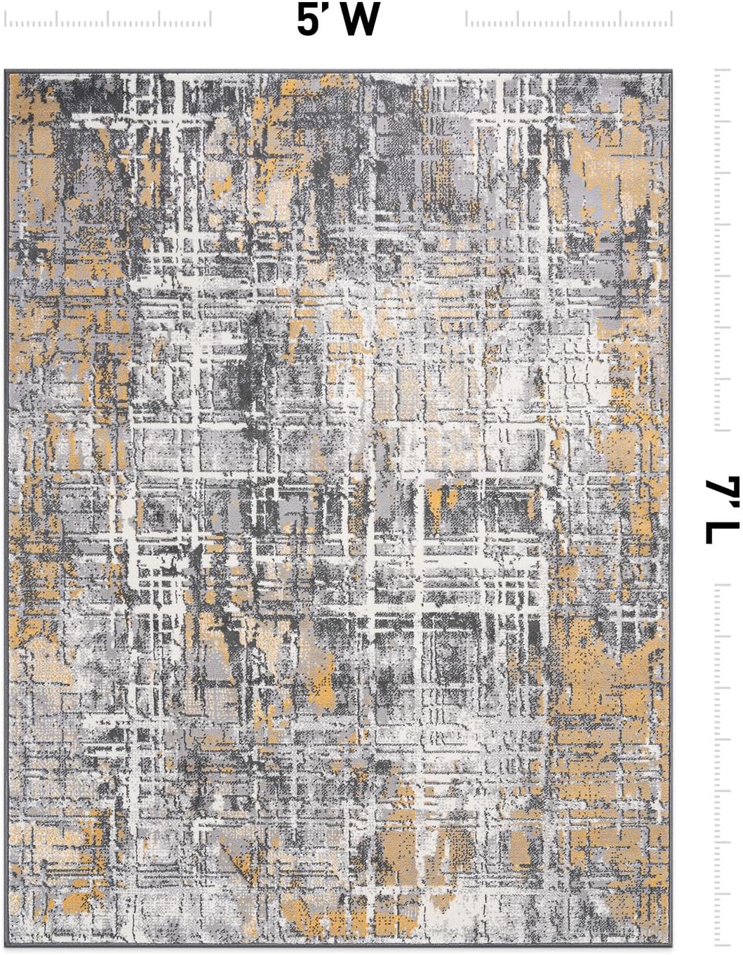 Rugshop Distressed Abstract Stain Resistant Soft Area Rug 5' x 7' Yellow