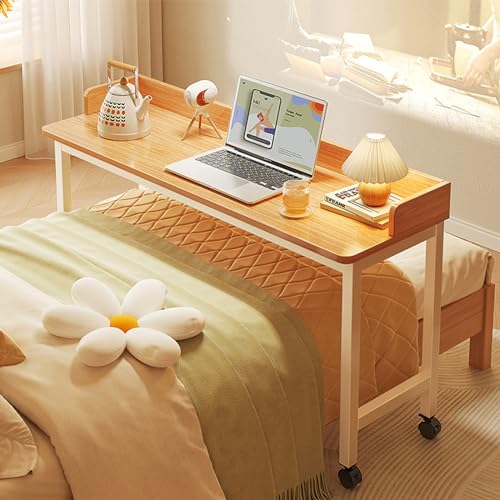 Overbed Table Wheels Overbed Table with 360° Wheels, Over The Bed Table, Queen/Full Size Over Bed Desk, Laptop Cart, Rolling Desk W/Heavy Duty Metal Leg, for Bedroom,, White