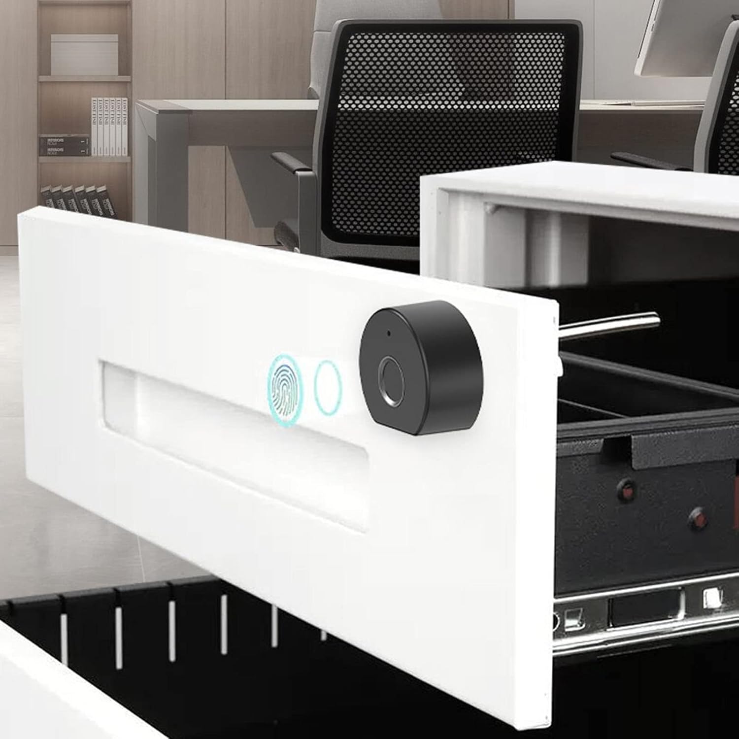 Fingerprint Cabinet Lock,Home & Office Hidden File Cabinet Locks,Biometric Safety Smart Drawer Lock for Secret Safe,Cupboard,Nightstand,Supports 10 Fingerprints,USB Rechargeable