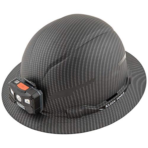 Klein Tools 60346 Hard Hat, Non-Vented Full Brim, Class E, Premium KARBN Pattern & 60181 Cooling Helmet Liner, Under Hard Hat Cap with Mesh Fabric at Crown