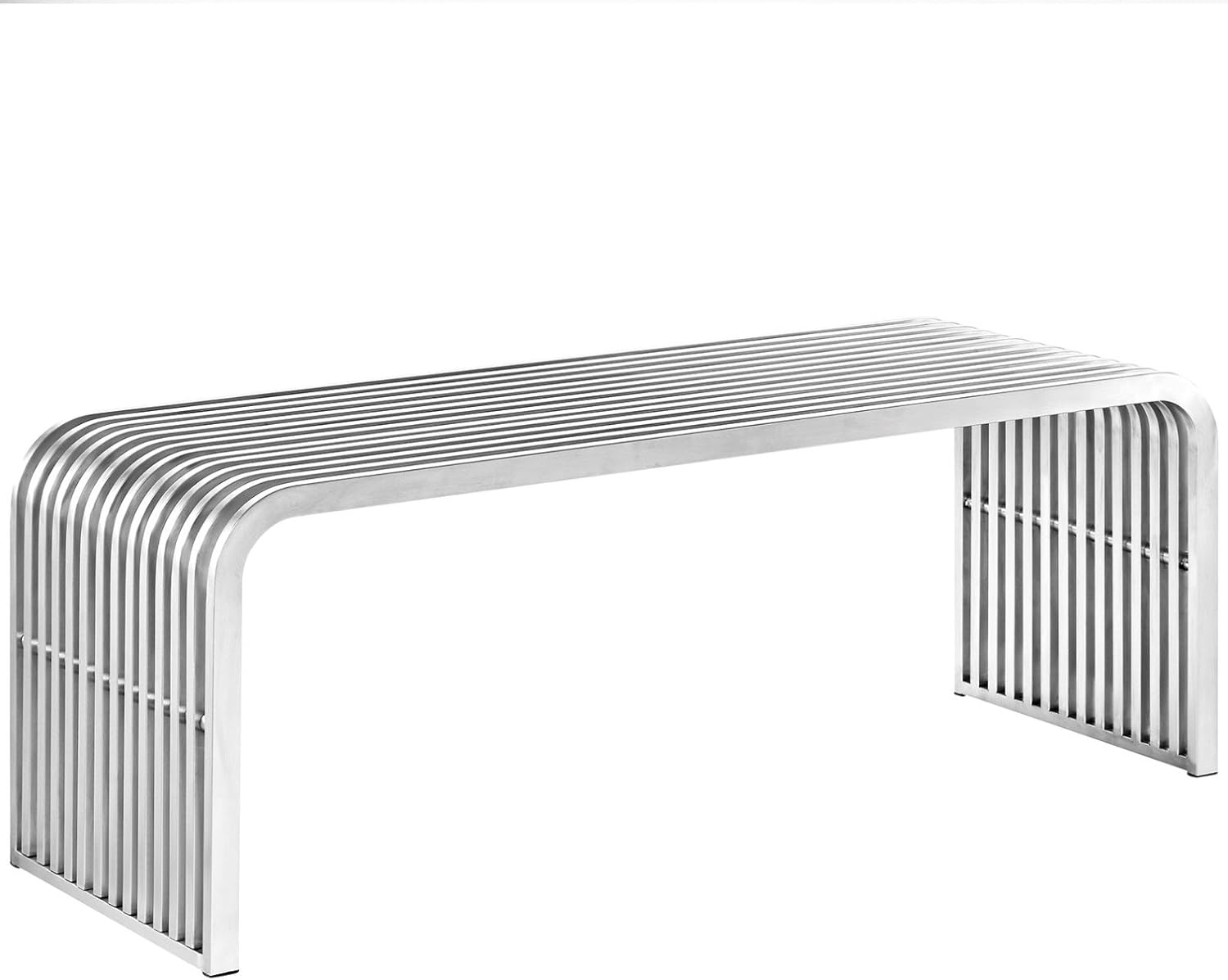 Modern Contemporary Urban Design Mid Century Bedroom Living Room Bench, Silver, Metal Stainless