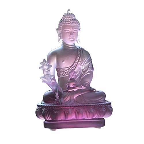 Feng Shui Table Statue Zen Buddha Home Furnishing Temple Porch Consecration Ancient Glass Buddha Sculpture Desktop Decoration Buddha Decoration (Color : Purple)
