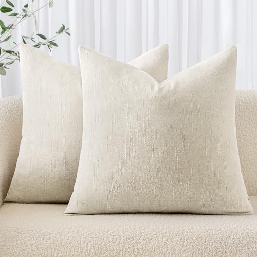 MIULEE Pack of 2 Decorative Throw Pillow Covers Soft Chenille Throw Pillows Solid Textured Fall Cushion Covers for Couch Sofa Bedroom Living Room 20x20 Inch, Dark Rust