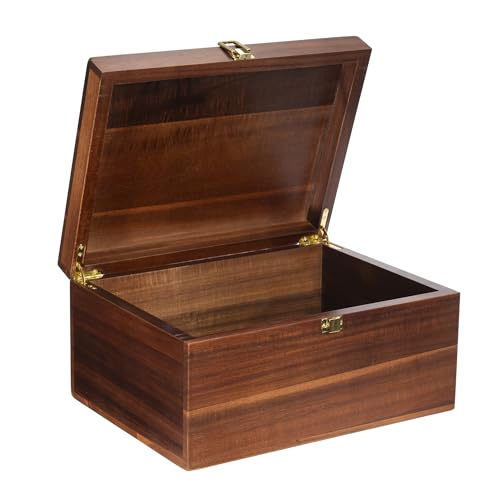 Large Wooden Keepsake Box - Wood Storage Box Decorative Boxes with Lid for Storing Keepsake Memory Gift, 12.5 IN Decorative Boxes for Home Decor-WB004-240303 (brown, 12.5 x 9.4 x 6.1 IN)
