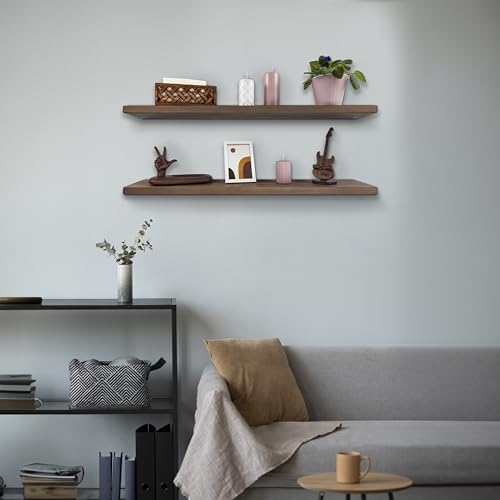 Floating Shelves for Wall, Set of 2 Wall Storage Shelves, Kids Bookshelf, Photo&Picture, Shelves for Bedroom, Living Room, Bathroom, Kitchen (American Walnut, 36in, Ash)
