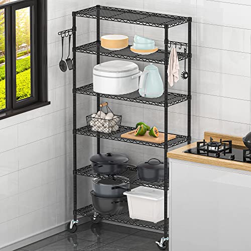 4-Tier Storage Shelving Unit with Wheels, Metal Rolling Storage Shelves Adjustable Layer Steel Rack Shelf, Wire Shelving Storage for Kitchen Garage Pantry Office, Black (14D x 36W x 57H)