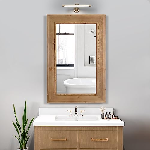 WallBeyond Rustic Wooden Framed Mirror 24 x 36 inch Natural Wood Mirror for Bathroom Farmhouse Decor Wood Wall Mirror Rectangle Vintage Wood Mirror for Entryway, Bedroom, Living Room (Natural)