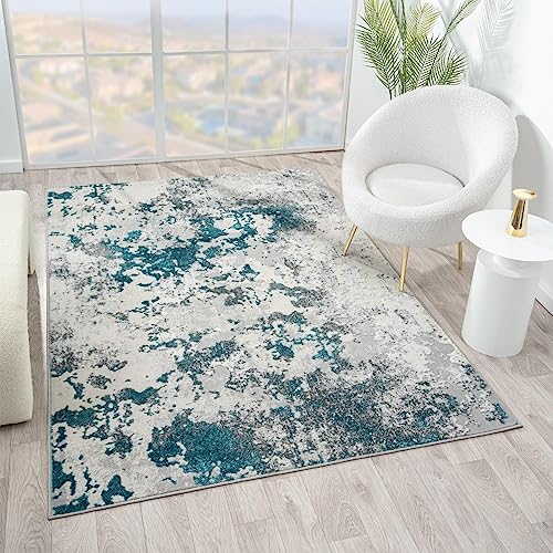 LUXE WEAVERS Modern Abstract High Low Texture Area Rug,Turquoise,5'X7'