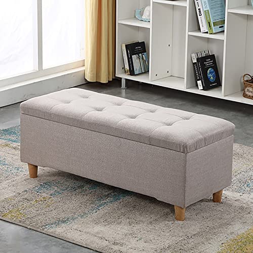 Button Tufted Storage Bench,Rectangular Fabric Storage Ottoman Bench,Large Upholstered Storage Ottoman,Modern Entryway Shoe Bench Footrest for Livingroom-Purple 80x40x40cm