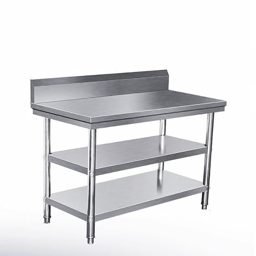 Stainless Steel Table with Backsplash,Stainless Steel Prep Worktable,Commercial Kitchen Work Table,Strong Load-Bearing Capacity, Large Capacity, Easy Installation.