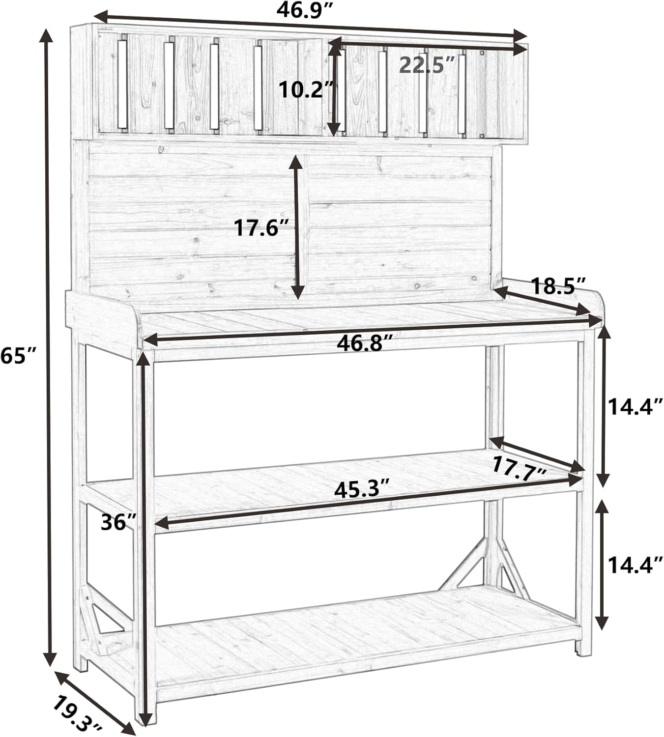 65Inches Large Wooden Farmhouse Rustic Outdoor Potting Bench Table Patio Workstation Garden Potting Bench with 4 Storage Shelves and Side Hook Green