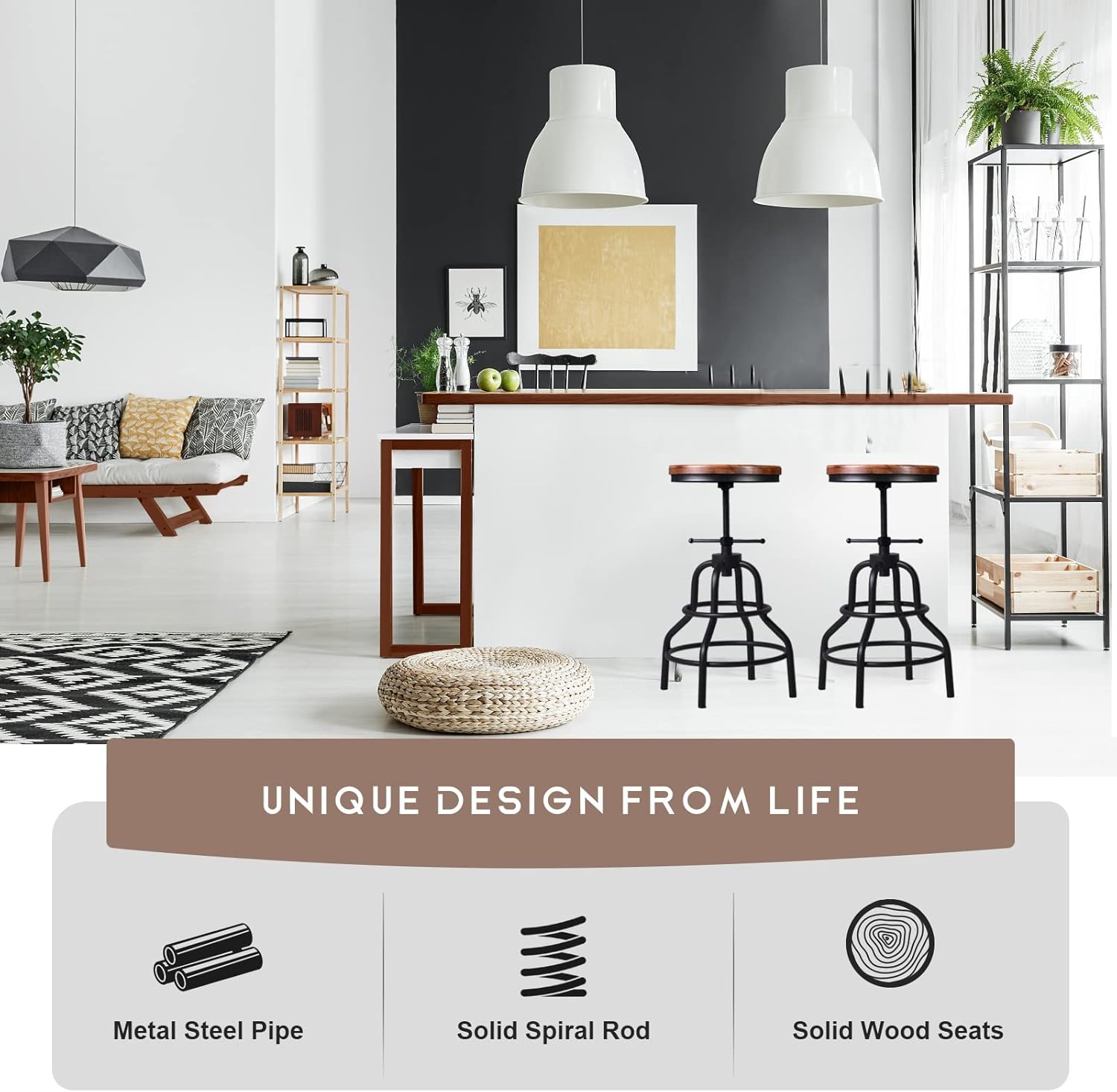 LOKKHAN 3-Piece Table & Chairs Set for Pub Bar Party Bistro Breakfast, 1 Round Table (30