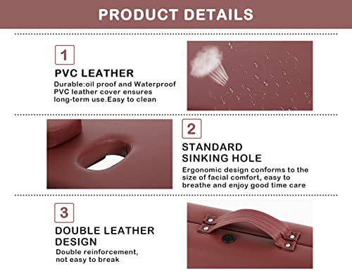 2 Section Foldable Massage Table, Height Adjustable Portable Massage Table Lash Bed Massage Bed with Carrying Bag Face Cradle Armrest & Hand Pallet, Lightweight Wooden Frame Massage Tables, BLUE