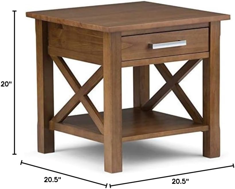 Home Square 2-Piece Square End Table Set in Medium Saddle Brown