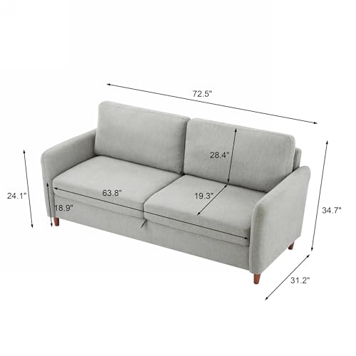 Linen Loveseat Sofa for Small Spaces, Comfy Sofa Couch with Storage, Queen Sleeper Futon Sofa Bed for Living Room, Bedroom (Gray, 2 Seater)