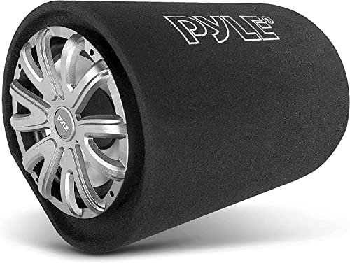 PyleUsa 10-Inch Carpeted Subwoofer Tube Speaker - 500 Watt High Powered Car Audio Sub Bass Enclosure System with 2” Aluminum Voice Coil, 4 Ohm, Rear Vented Design - PLTB101