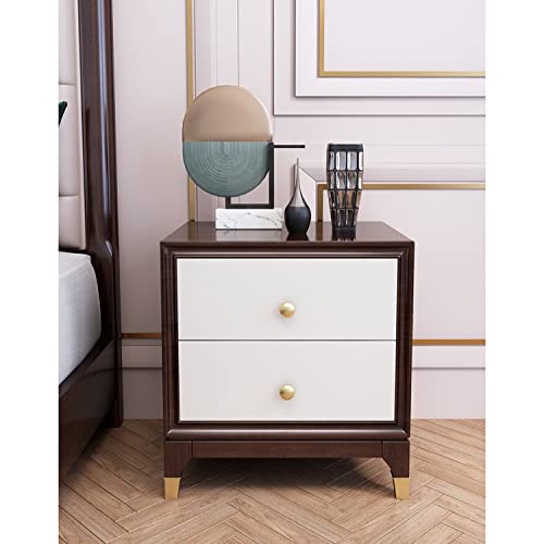 Light Luxury Nightstand, Modern Solid Wood Bedside Tables with 2 Drawers, Wooden Night Stands, Side Table Storage Corner Cabinet for Bedroom Home Furniture (Color : A)