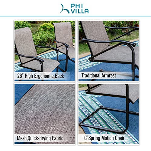 PHI VILLA 7 Piece Outdoor Dining Set with 13ft Double-Sided Large Umbrella for 6, Rectangle Metal Steel Dining Table & Textilene C-Spring Chairs Furniture Set for Patio (Beige)