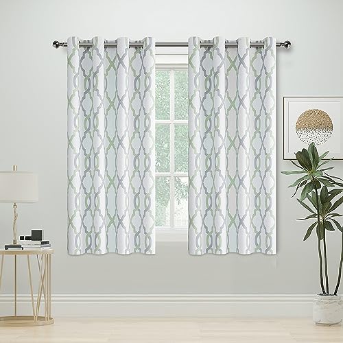 Yellow Grey Moroccan Full Blackout Curtains 63 Inch Length, Thermal Insulated Grommet Window Treatments for living room, Thermal Drapes 2 Panels Set, 52'' W