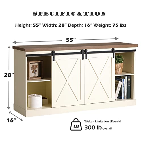 PHI VILLA Farmhouse Coffee Bar Cabinet - Sliding Barn Door Kitchen Sideboard Buffet Storage Cabinet