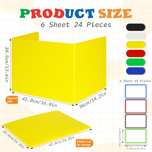 24 PCS Desk Dividers for Students Privacy Folder Shield Boards 6 Colors Durable & Waterproof Plastic Testing Dividers for Classroom Easy-to-Clean Folders Teacher Supplies