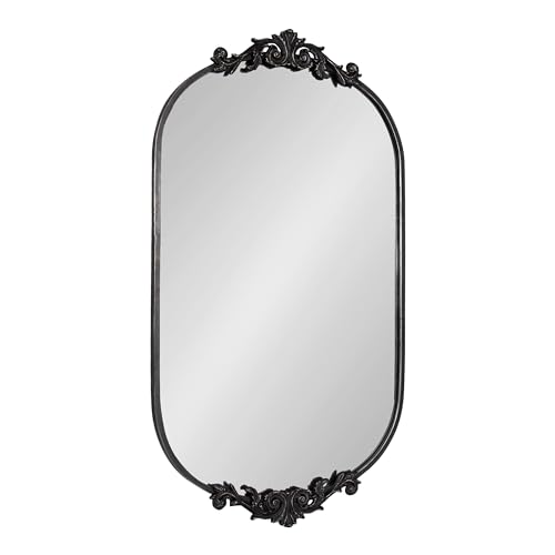 Kate and Laurel Arendahl Traditional Capsule Wall Mirror, 24 x 41, Black, Vintage Glam Baroque-Inspired Round Bathroom Vanity Mirror with Ornate Crown