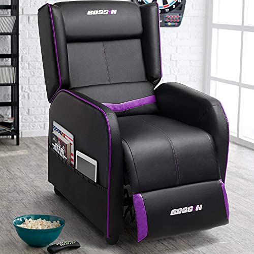 LEMBERI Gaming Recliner Chair for Adults PU Leather Home Theater Seating Video Game Chairs for Living Room Ergonomic Racing Style Single Movie Gamer Lounge Sofa Purple