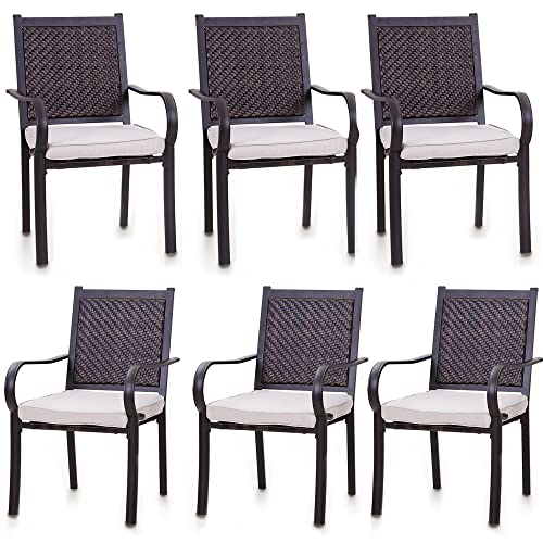 PHI VILLA Outdoor Rattan Dining Chairs Set of 2 Pieces Wicker Swivel Dining Chairs with Cushion for Outside Heavy Duty Wicker Patio Furniture Sets Bistro Chairs for Garden,Backyard,Lawn(2 Pieces)