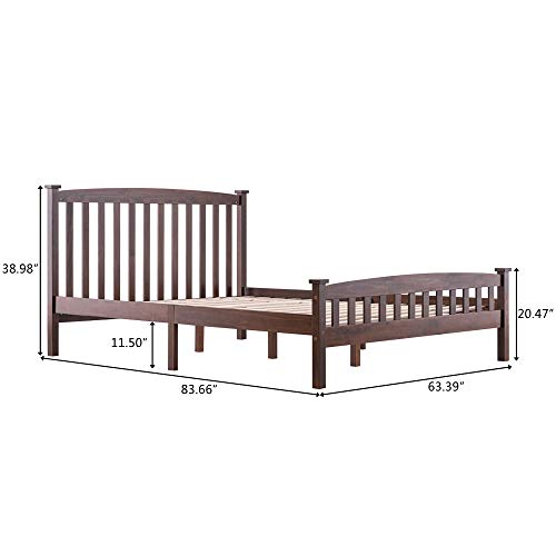 Wood Bed Frame Full Size with Headborad and Footboard Double Platform Bed with Wood Slat Brown Panel Bed with Extra Support, No Box Spring Needed,Walnut