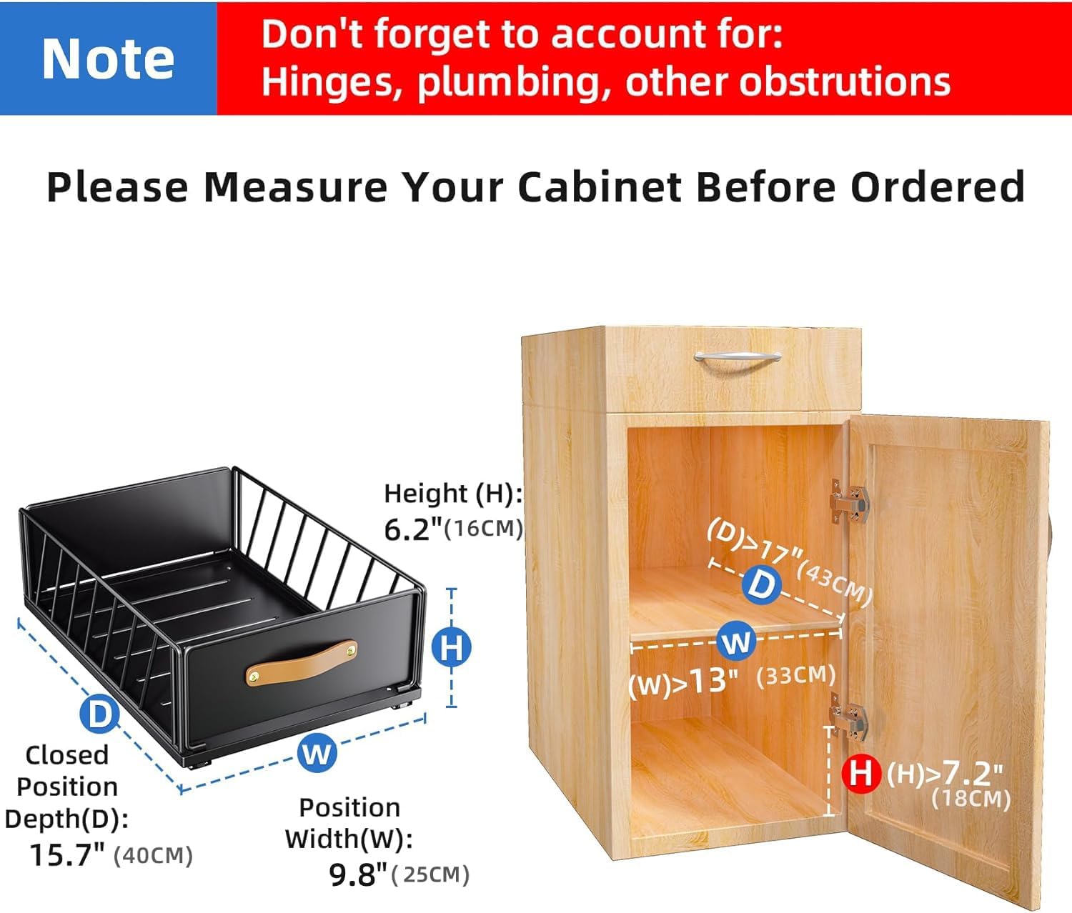 Pull out Cabinet Organizer Fixed with Adhesive Nano Film,Heavy Duty Slide out Pantry Shelves Drawer Storage,Sliding Mesh Cabinet Basket with Handle for Kitchen, Bathroom,Home,15.7