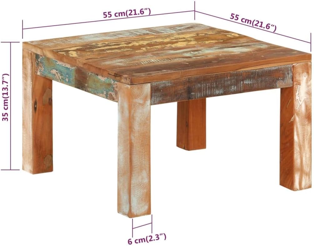 [Handcrafted Solid Wood Coffee Table - Reclaimed Timber Rustic Vintage Style Furniture - .7X.3.8 Inches-Multicolour(.7 x .7 x3.8)
