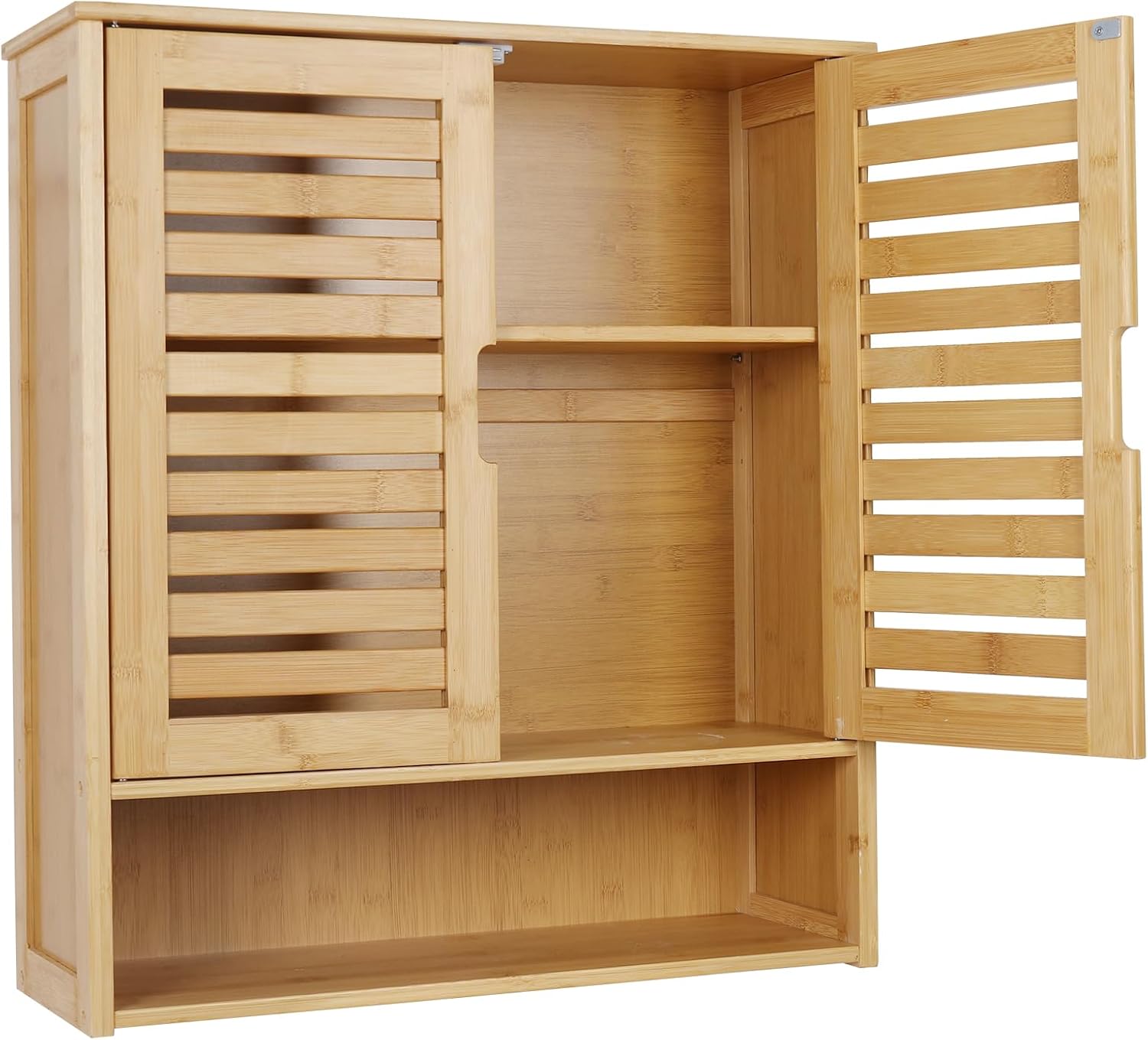 Wisfor Wood Wall Mounted Storage Cabinet: 3-Tier Shelves Medicine Cabinet with Two Door for Bathroom, Kitchen, Living Room, 23 x 26 inch