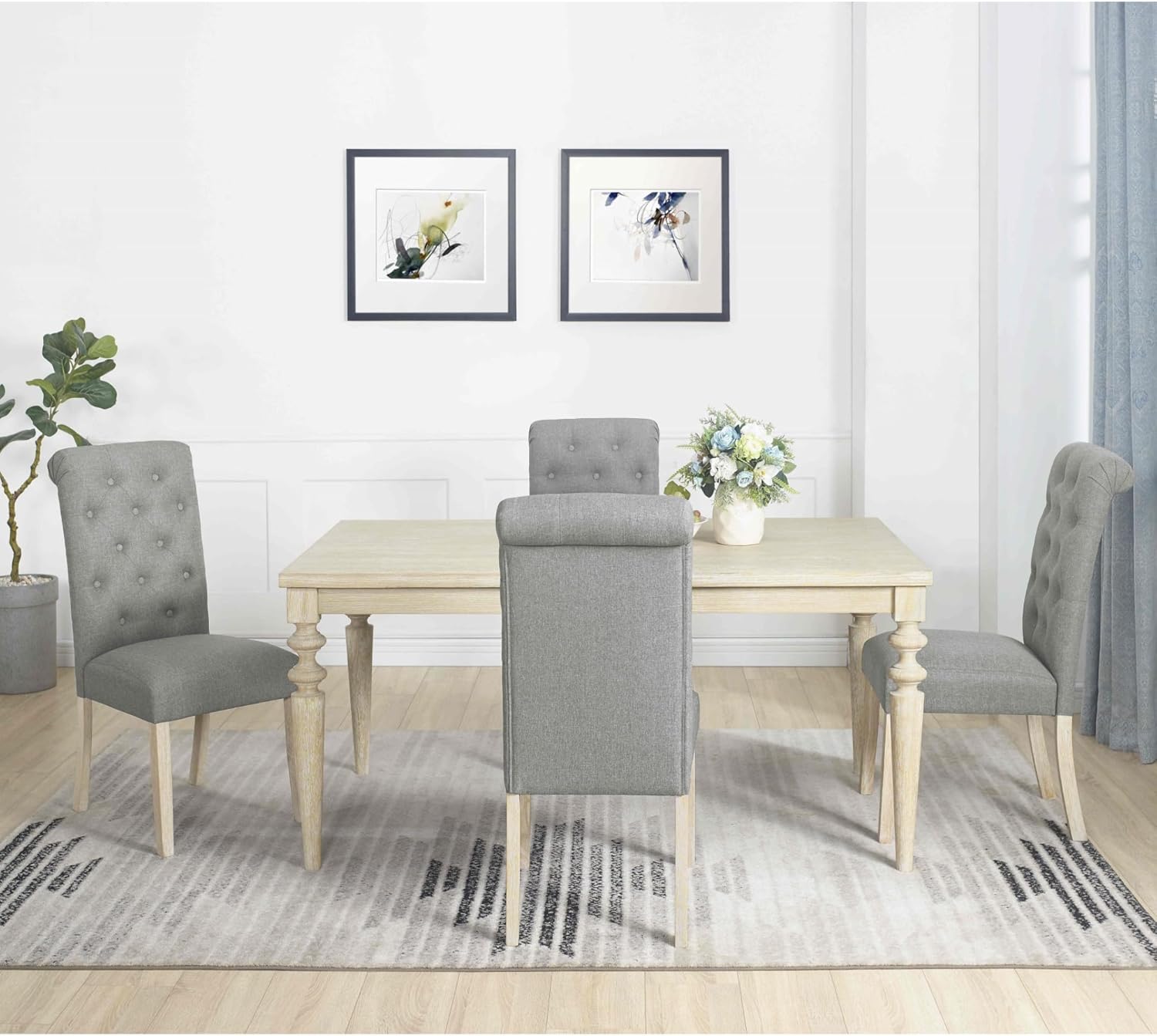 Medieval 5-Piece Solid Wood Dining Table Set with 4 Plush Chairs Stylish Kitchen and Dining Room Furniture for Elevated Home Décor Durable Comfortable & Elegant Design with ButtonTufted Detail