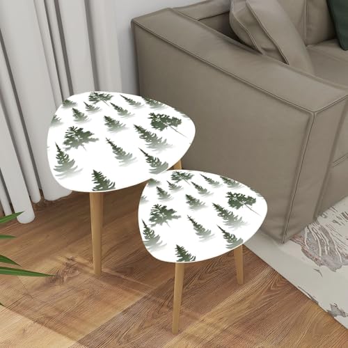 Triangle Nesting Coffee Table Set of 2 Pines Forest Panorama Pattern Pine Spruce Outdoor Horizon Repeating Modern Minimalist Side Table Small End Table Leisure Tea Table Living Room Bedroom Office