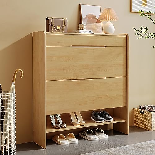 Wooden Storage Organiser Cupboard With Drawer Free Standing Entryway Shoes Rack Modern Shoe Storage Cabinet For Entryway Hallway Slim Hidden Tipping Bucket Shoe Cabinet, Detachable Baffle ( Color : Lo