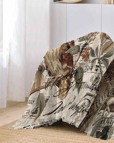 Owl Grey Sofa Cover Couch Covers for 3 Cushion Couch Throw Couch Cover with Tassel Soft Sofa Slipcover Vintage Floral Leaves Birds on Branch White Couch Furniture Protector for Dog Pet 71