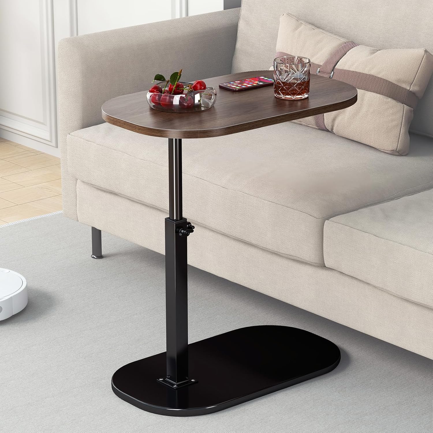 C Shaped Side Table, Adjustable Height C Shaped End Table, 360°Swivel Couch Side Tables That Slide Under, Modern Small Coffee C Table End Table for Sofa/Bed/Bathtub, Rotating Tabletop