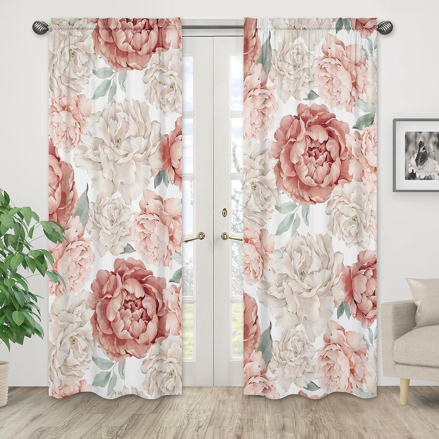 Sweet Jojo Designs Blush Pink Boho Shabby Chic Floral Girl Window Curtains Treatments Panels Baby Nursery Kids Bedroom Kitchen Living Room Playroom Coverings Set of 2 Off White Bohemian Flower Elegant