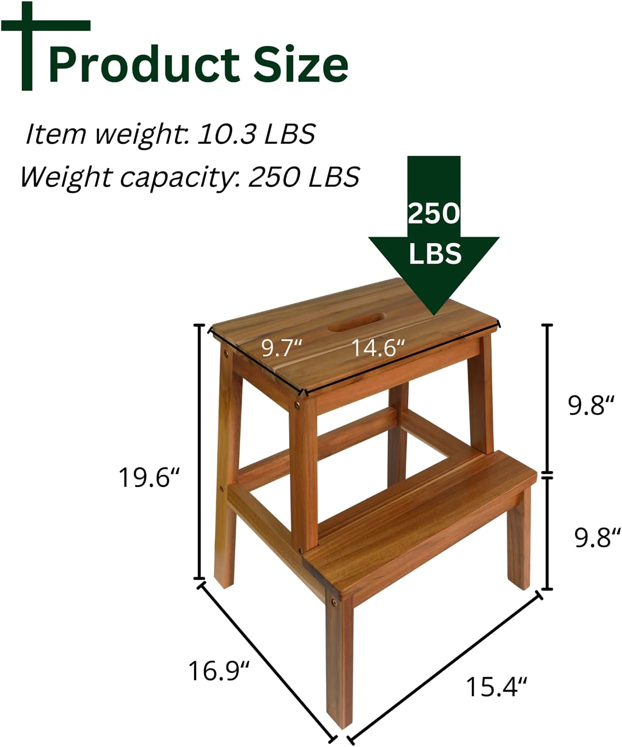 Solid Wooden Utility Step Stool for Adult,Sturdy Acacia Wood 2 Steps Ladder Bedside Step Helper for Kitchen,Bathroom,Bedroom,350lb Load Capacity (Natural)