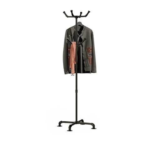 Industrial Coat Rack, Metal Pipe Coat Rack Stand Freestanding with 6 Hooks, Heavy Duty Coat Tree Sturdy Coat Racks for Entryway, Hallway, Bedroom (Vintage gold)
