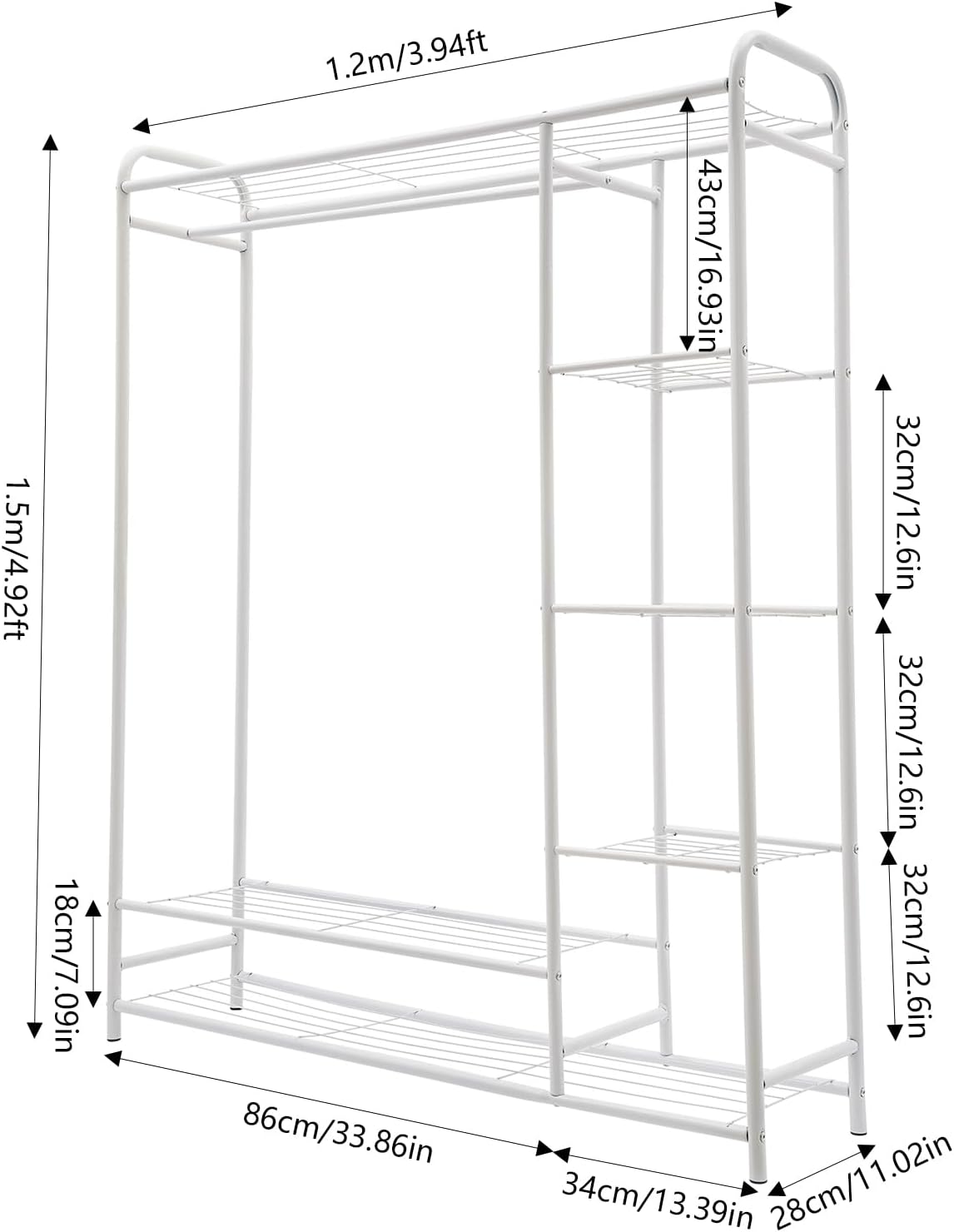 TFCFL 7-Tire Clothing Rack, Freestanding Wardrobe Closet Rack, 88LBS Portable Metal Clothes Storage Rack, for Hanging Clothes, for Bedroom, Closet Organizer