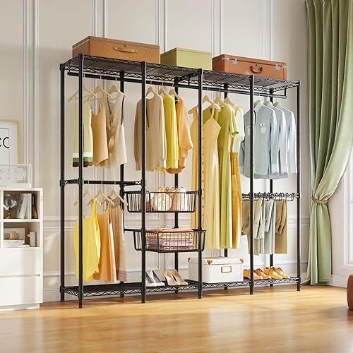 VIPEK V40C Pro Coverd Closet Rack Bedroom Wardrobe Closet, Freestanding Heavy Duty Black Clothing Rack with Grey Oxford Fabric Cover, Multi-Functional Metal Closet Rack for Hanging Clothes
