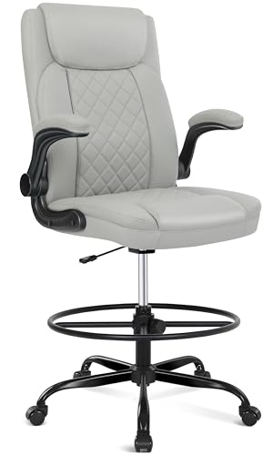 Misolant Standing Desk Chair, Drafting Chair Tall Office Chair, High Office Chair Adjustable Height, Leather Office Drafting Chair for Standing Desk