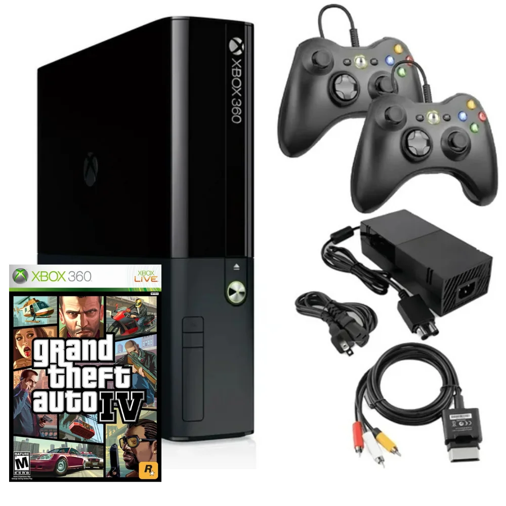 Restored Microsoft Xbox 360 Console Model E 4GB with GTA IV and Two Retrofam Controllers Black (Refurbished)