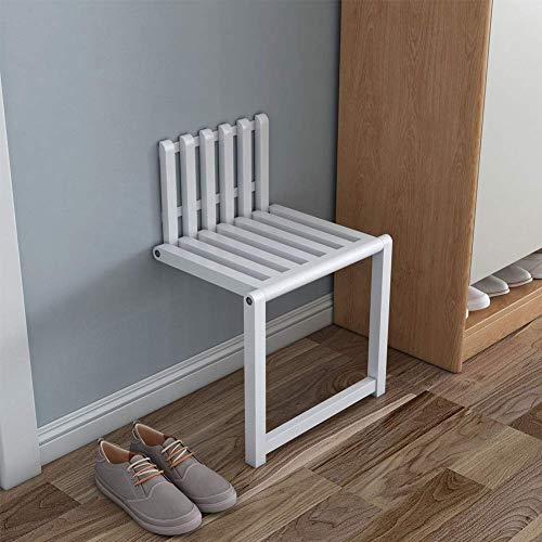 Folding Chair Wall-Mounted Invisible Shoe-Changing Stool Made of Solid Wood Wall Seat Folding with Support Legs Saving Space Suitable for Various Occasions White