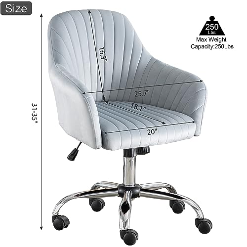 Modern Home Office Chair Computer Desk Chair, Velvet Swivel Vanity Chair,Upholstered Rolling Desk Chair with Wheels and Adjustable Height for Home Office Working or Studying (Pink)